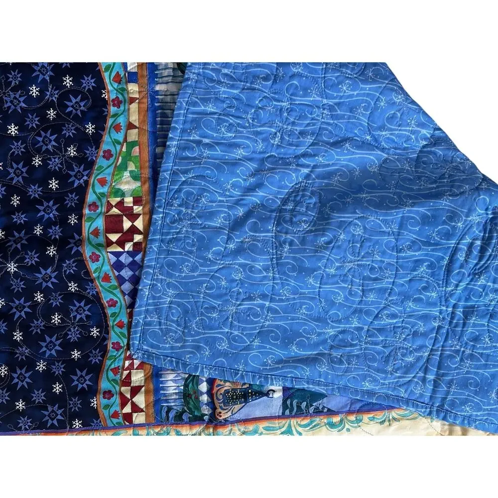 Christmas Santa Quilted table topper/mini quilt Folk Art Red Blue Holiday